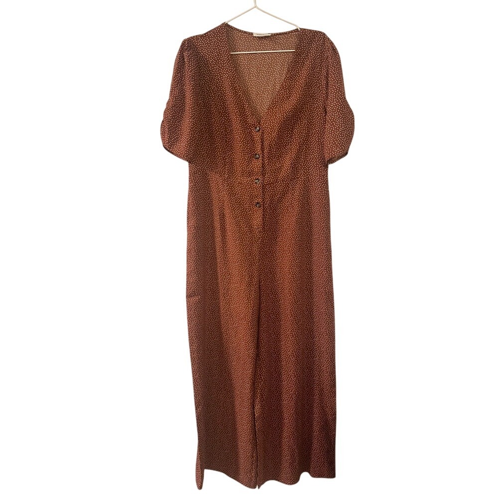 Mittoshop Polka Dot Rust button down jumpsuit‎ size L